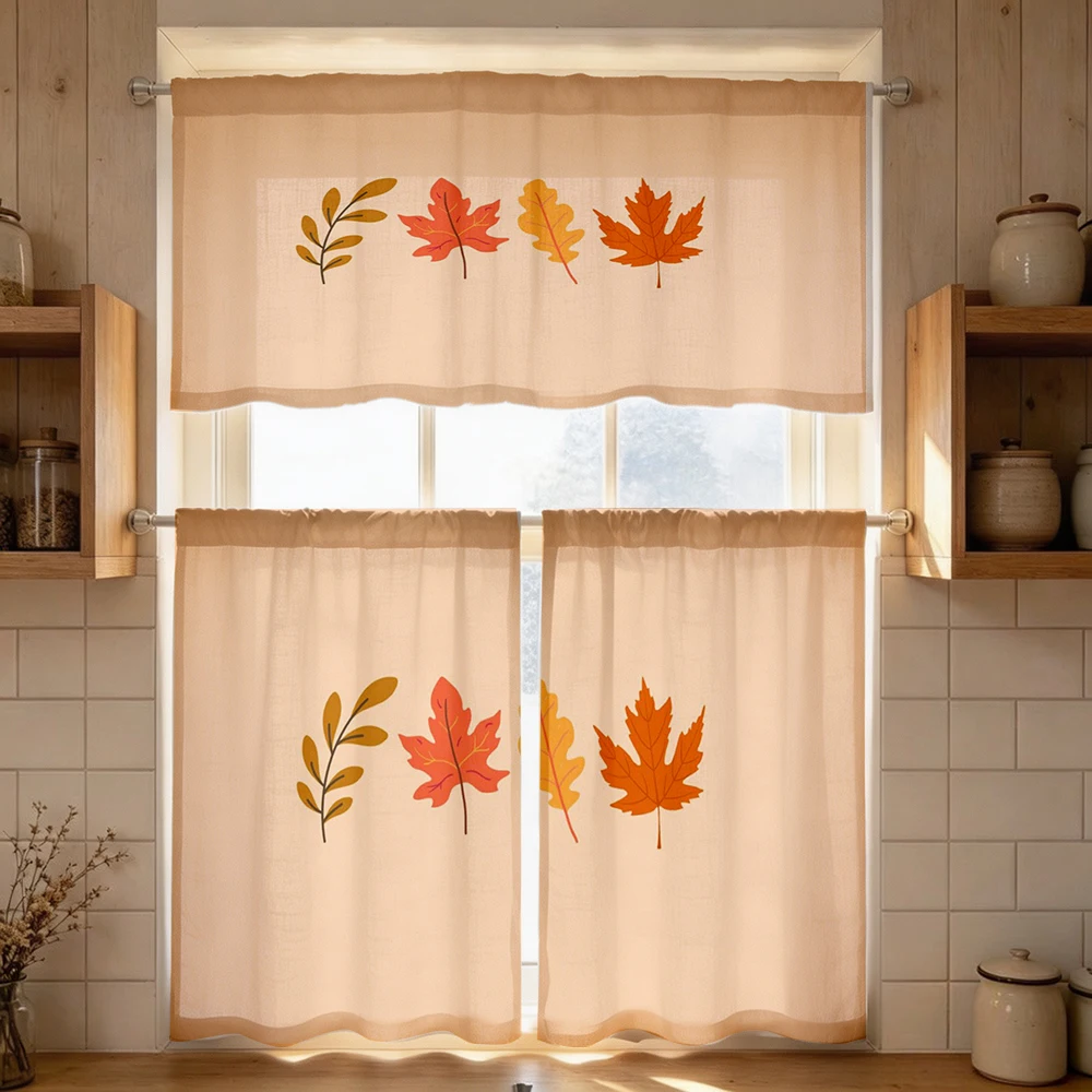 Minimalist Kitchen Curtains, Minimal Leaf Branch Design, Digital Print, Kitchen Dining Room, Rod Pocket Polyester, Home Decor