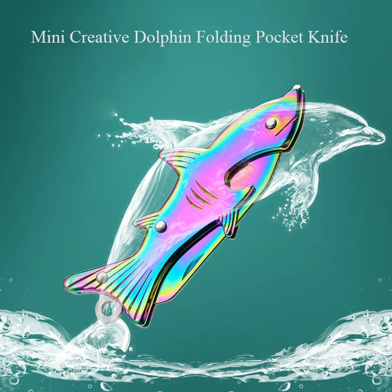 Mini Creative Dolphin Design Portable Pocket Knife Stainless Steel Folding Knives With Key Chain EDC Tools For Camping Survival