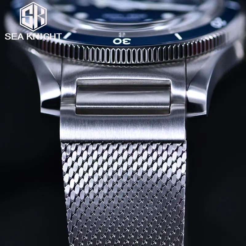 SEA KNIGHT Men NH35A Automatic Watch 200M Waterproof C3 Luminous 316L Steel Mesh Belt Sapphire Crystal Mechanical Diving Watch