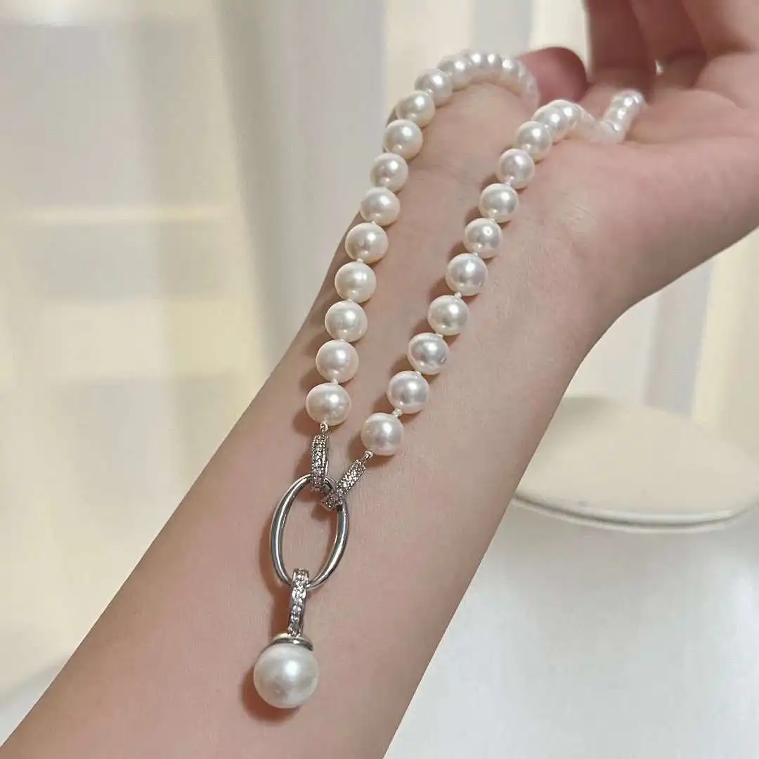 Two Detachable Necklaces Pendant Necklace Fresh Water Pearl Round Edison Pearl Round Natural 7-8MM Necklace+10-111mm Silver 925