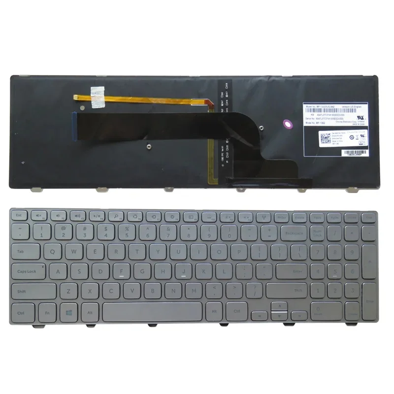 New Backlit Laptop Keyboard with Silver Frame for Dell Inspiron 15 7537 7000 Series P36F 15-7000 Notebook Keyboard US RU AR Layo