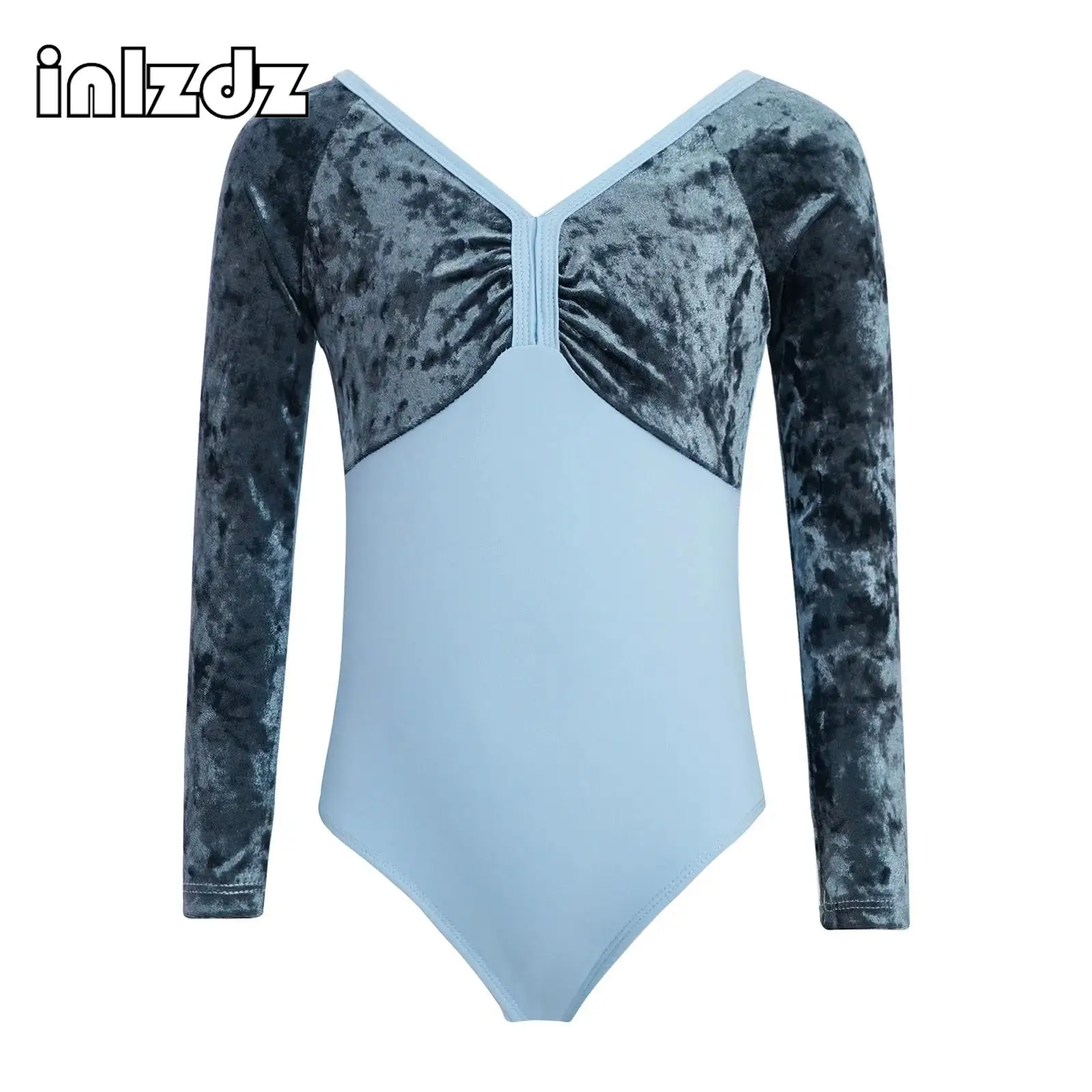 ชุดบอดี้สูทบัลเล่ต์สำหรับเด็กผู้หญิง ชุดเต้นรำกำมะหยี่แบบต่อผ้า แขนยาว สีพื้น ชุดยิมนาสติก ชุดเต้นบัลเล่ต์