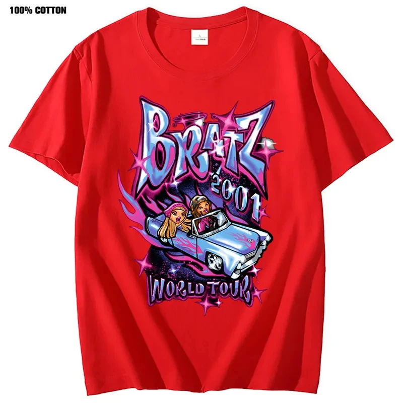 Summer Oversized Men T-shirt Bratz Print T Shirts Harajuku Y2k Tops Women Casual Cotton Short Sleeve Tshirt Unisex Street Tees