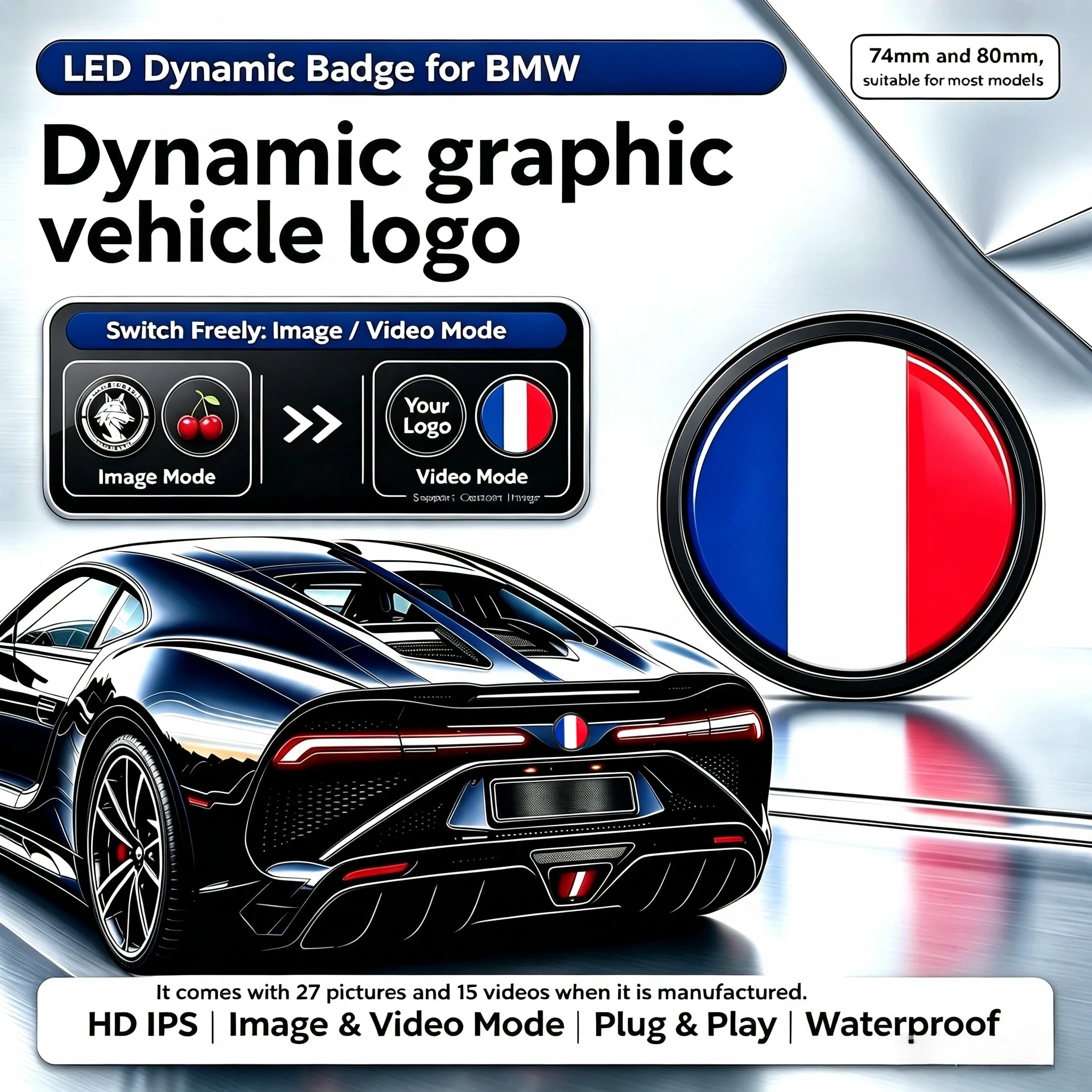 Applicable to BMW LED dynamic logos, high-definition logos, automotive accessories, interior decorations, and car stickers