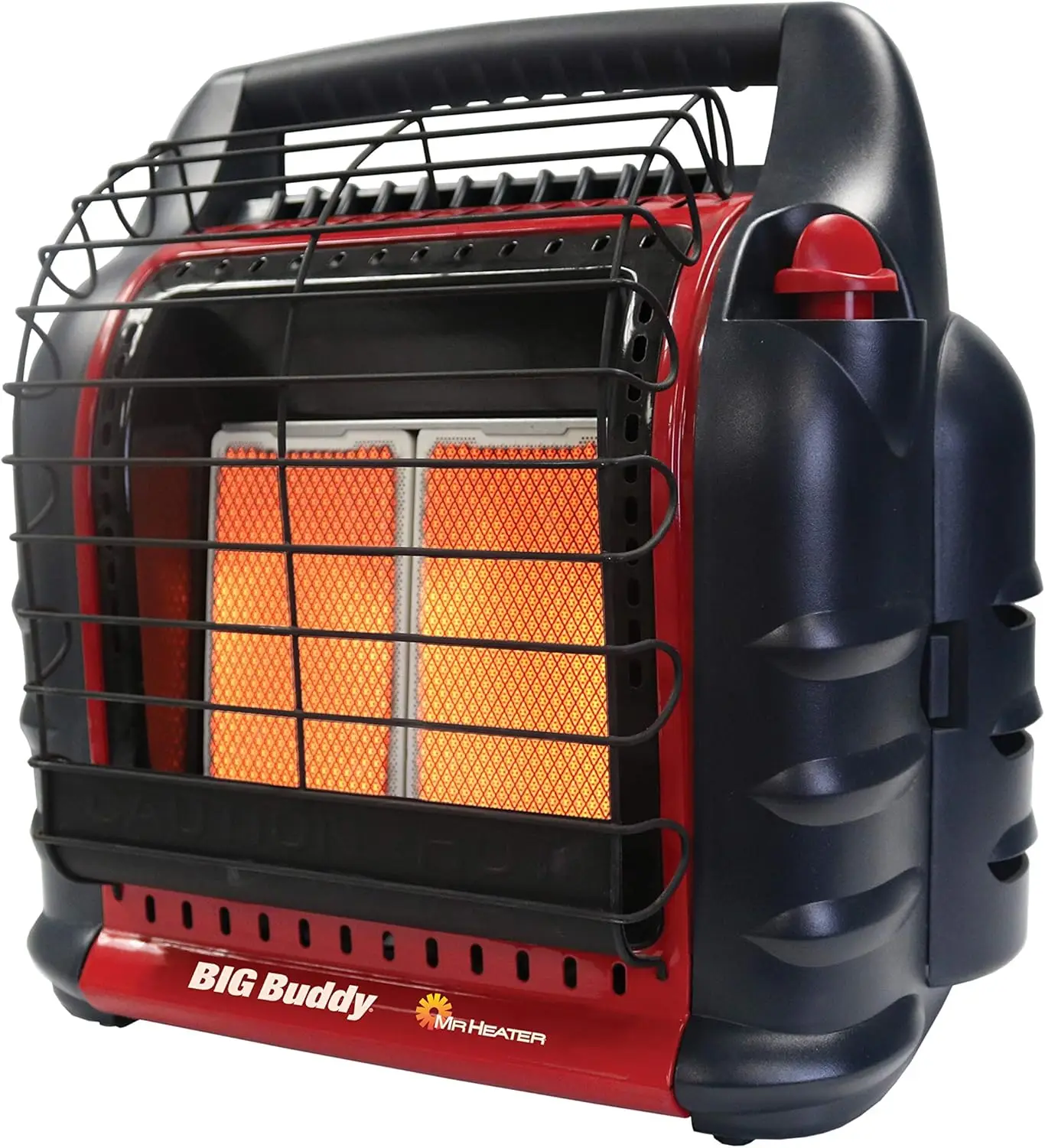 3 Setting Portable LP Gas Heater Unit with Dual Tank Connection for Indoor and Outdoor Use, Black/Red