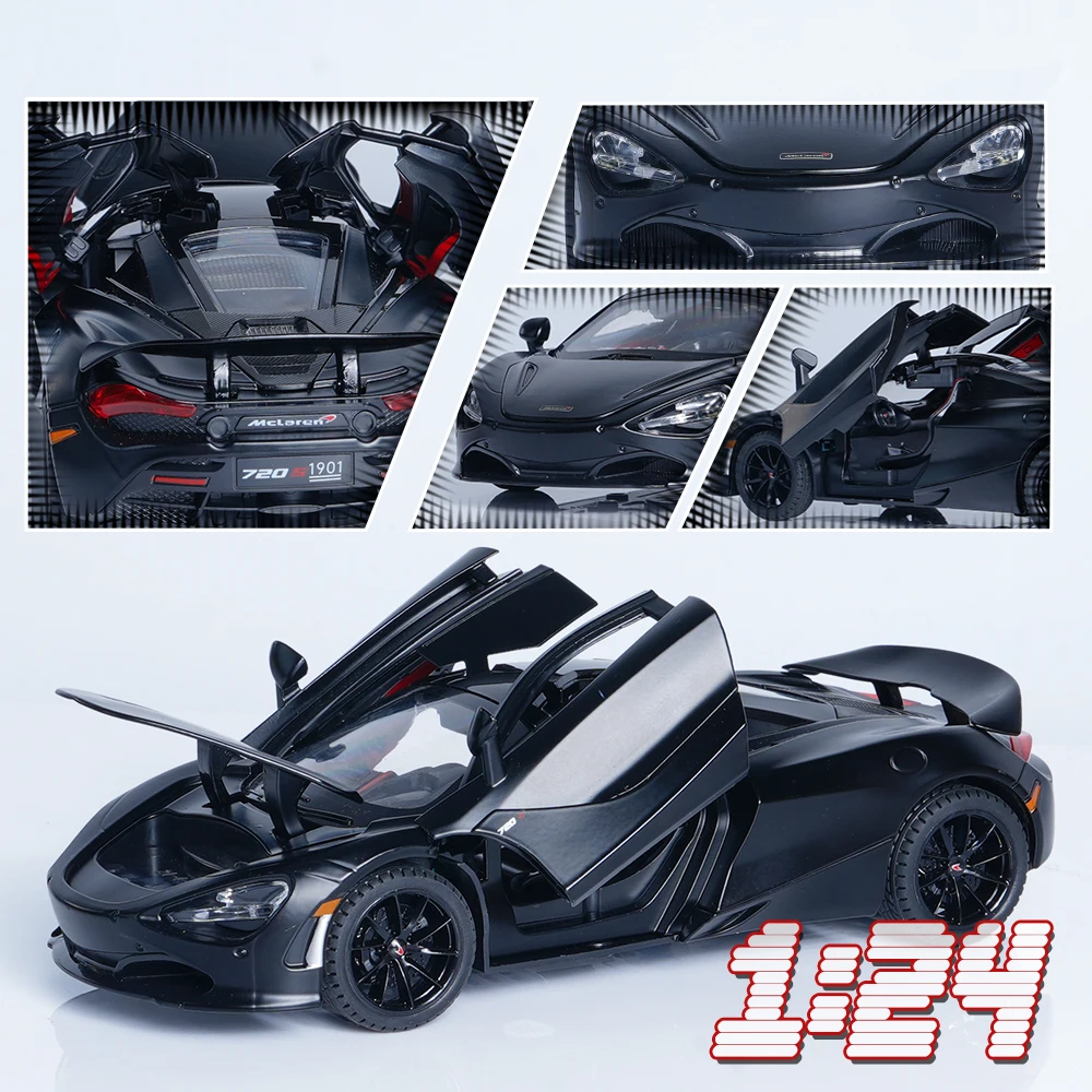 1:24 Black Alloy Supercar Model,Halloween/Christmas Gift,With Sound&Light,Pull Back,Butterfly Door+Front Cover Openable,Four Wheel Suspension