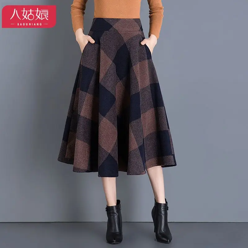 Winter New Mid Length Dress Plus Plus Size Women's Woolen Fabric Winter A-line Autumn Winter Mid Length Skirt Women's Winter