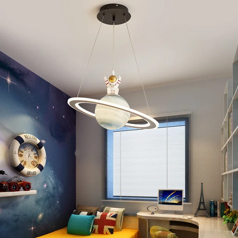 

Modern Children's Planet Earth LED Pendant Light For Boys Room Living Acrylic Ball Astronaut Led Indoor Lighting House Decor