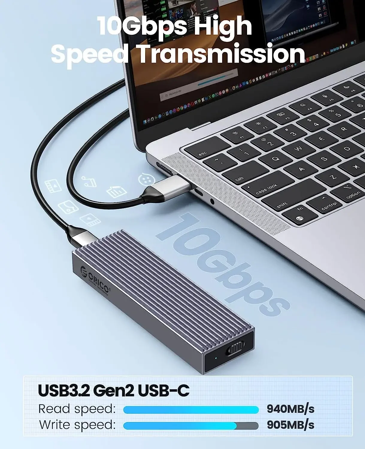 Imagem -02 - Nvme Ssd Enclosure Solid State Drive Case Alumínio 10gbps Usb 3.1 Gen2 tipo c m Key Ferramenta de Suporte Gratuito Uasp Orico-m2