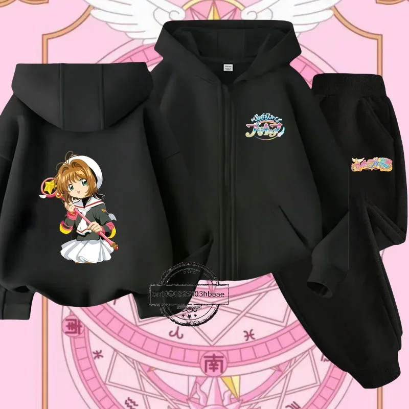 

Change Sakura children cartoon zipper shirt set Day cartoon cartoon cartoon print casual zipper shirt girl sweet and cute