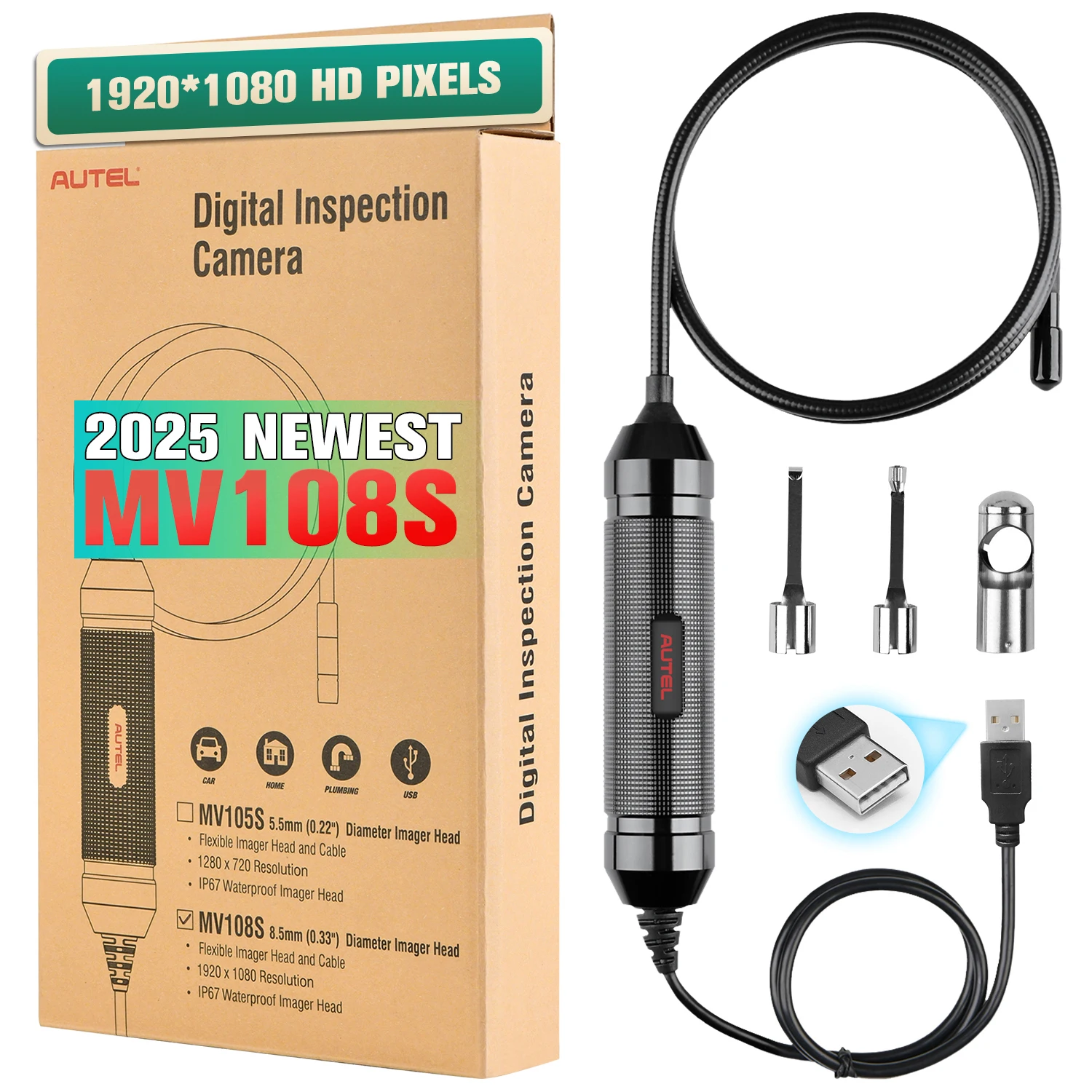 Autel MaxiVideo MV108S Digital Inspection Camera For MK808BT MaxiSys Pro And PC Support Video Inspection Scope Image Head 8.5mm