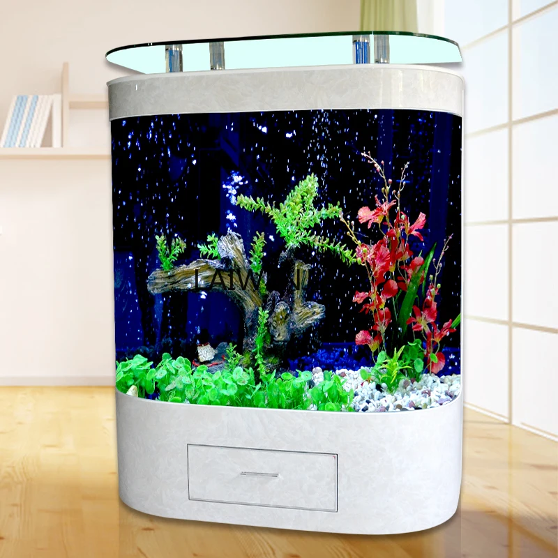 

Double round fish tank aquarium against the wall glass fish tank ecological water-free double arc arch surface can be customized