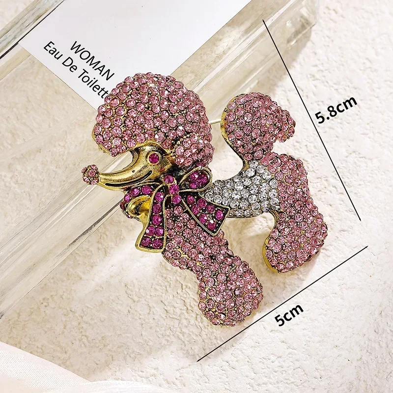 Vintage Gorgeous Imitation Crystal Poodle Dog Brooch Cute Animal Badge Fittings Men/Women\'s Suits Dresses Corsage Accessories