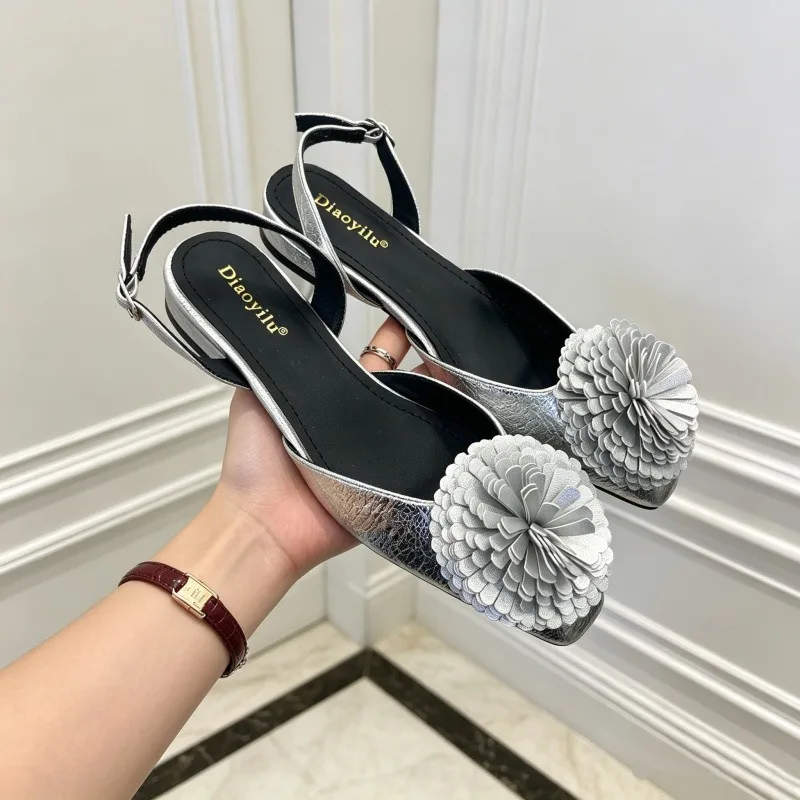 

New Women's Sandals Fashion Gold Silver Floral Flat Sandals Women Designer Shoes Luxury Summer Single Shoes Sandalias De Mujer