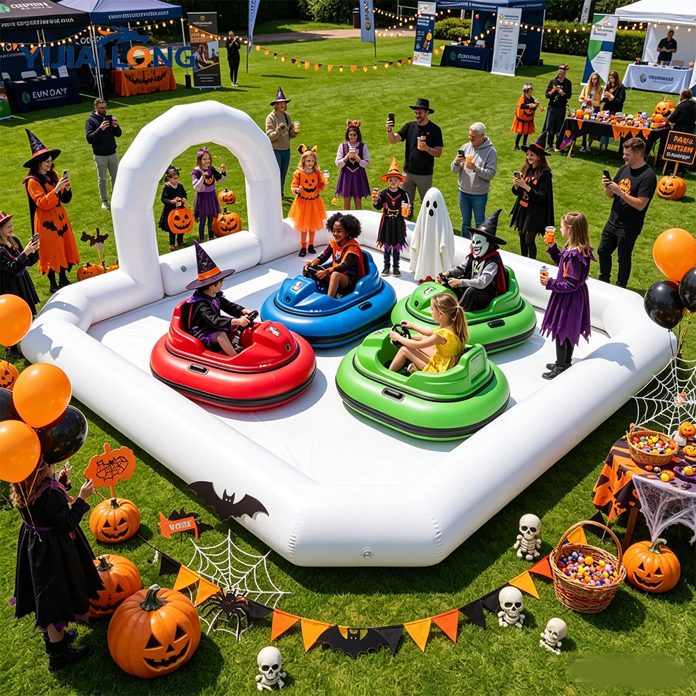 15FT Commercial Inflatable Bumper Car Arena, Heavy Duty Inflatable Race Track for Halloween, Christmas, Carnival Festival, Party Event Rental