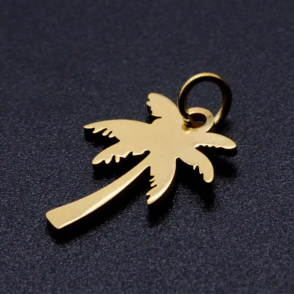 5Pcs 201 Stainless Steel Coconut Tree Pendants Pendant Ornament Blank Stamping Tag Golden Pendant Charm with Jump Rings
