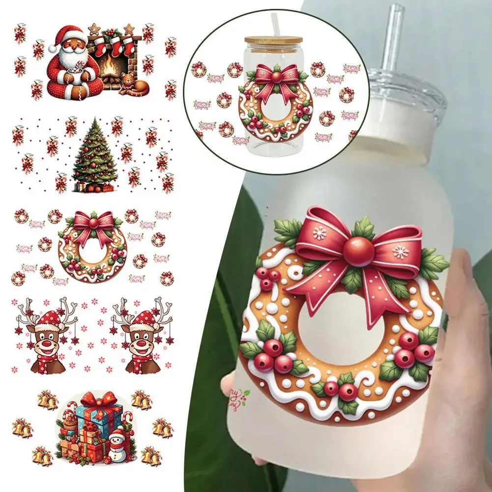 16OZ UV DTF Transfer Sticker Waterproof Scratchproof Christmas Cute Design Wrap For Glasses Cup Mug Sticker C1F3