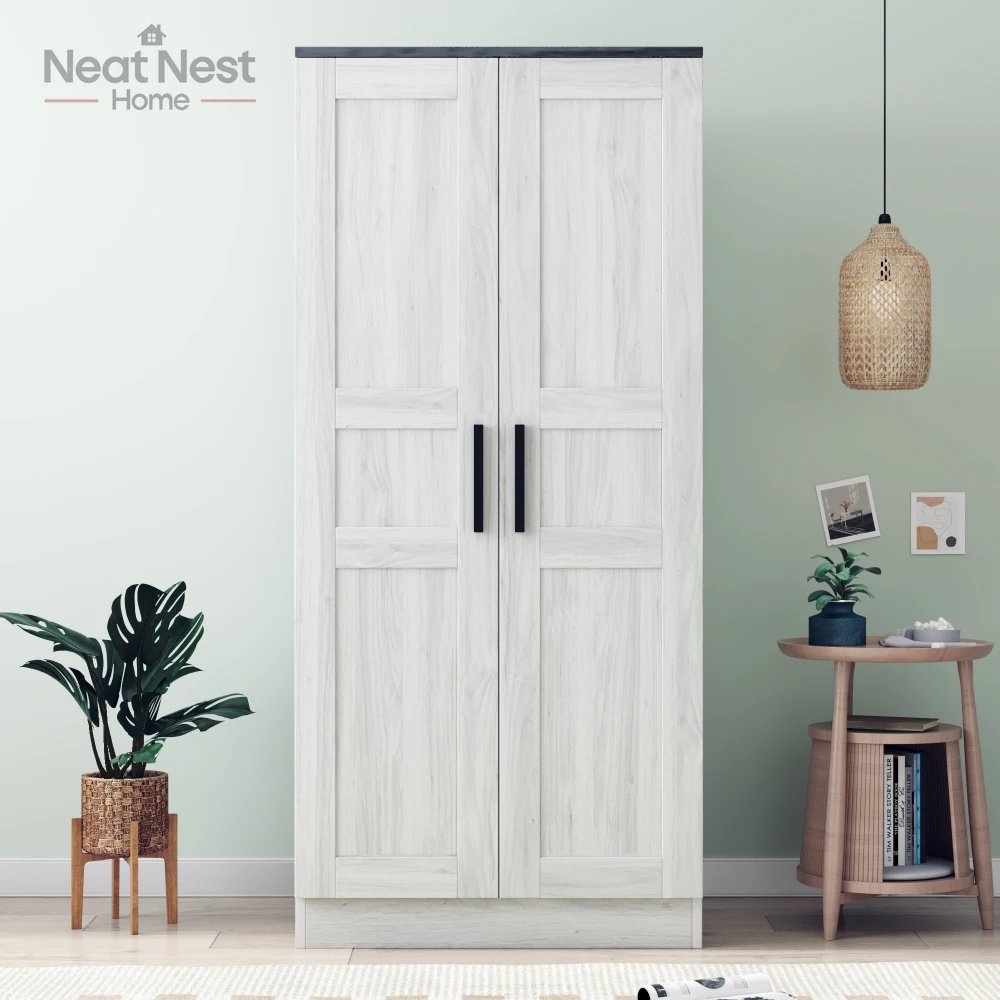 

Bedroom Furniture 2-Door Wooden Wardrobe Armoire with LED and 4 Storage Shelves Storage Cabinet , Home Furniture muebles armoire