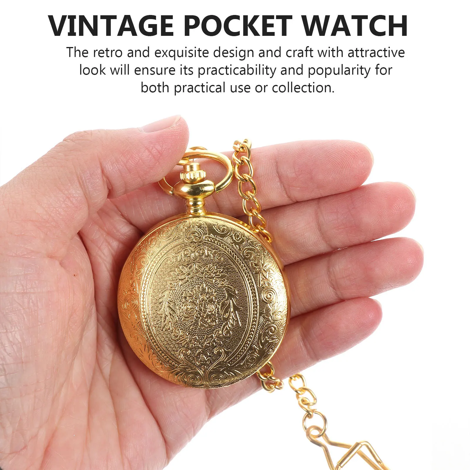

Retro Carved Golden Alloy Pocket Watch Necklace Pendant Vintage Quartz Movement Accessory Gift for Teachers Friends Holiday
