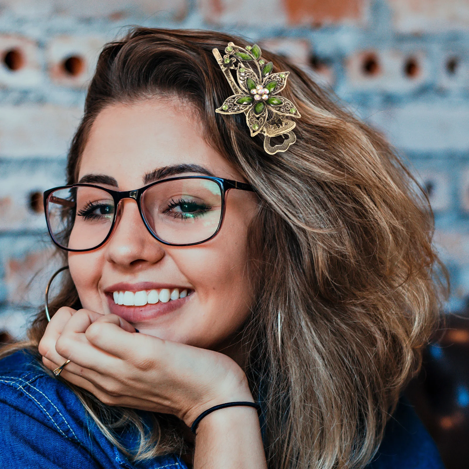 

Vintage Womens Green Floral Crystal Hair Clip Barrette Stylish Hair Accessories for Wedding Party Prom Summer Picnic Soiree
