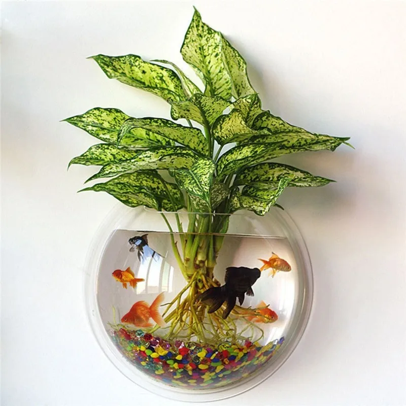 Transparent Wall Hanging Vase Hydroponic Flower Pot Creative Wall Acrylic Goldfish Tank Half Round Cover Hanging Plastic Vase