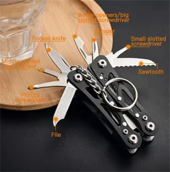 Portátil Multitool de Bolso para Sobrevivência ao Ar Livre, 420 Aço Inoxidável, Alicates, Faca, Chave de Fenda, Camping, Caça e Caminhadas