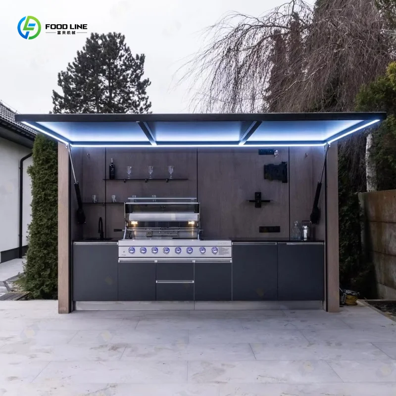 Customized prefabricated outdoor kitchen modern style cabinet E1 flame retardant material direct