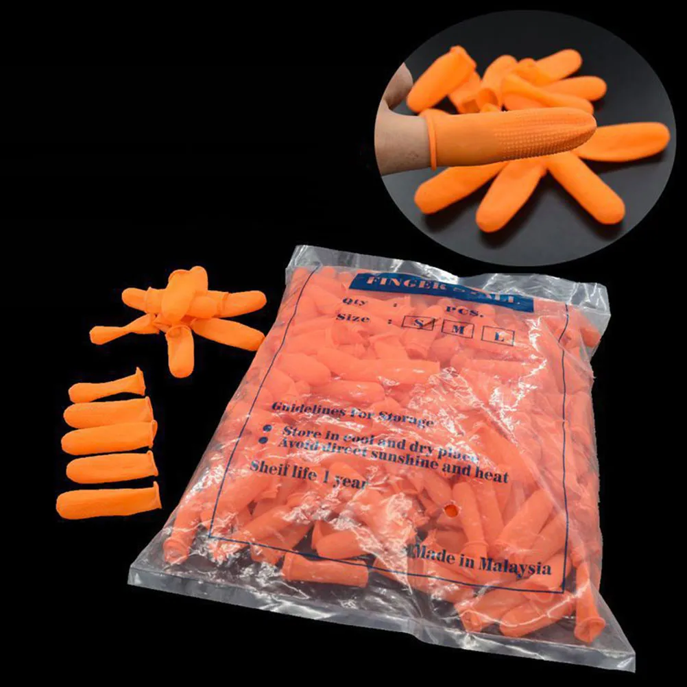 

1Set Flexible Latex Finger Cover Disposable Anti-Skid Finger Protective Cover Orange Size M Fingertip Protector Manicure