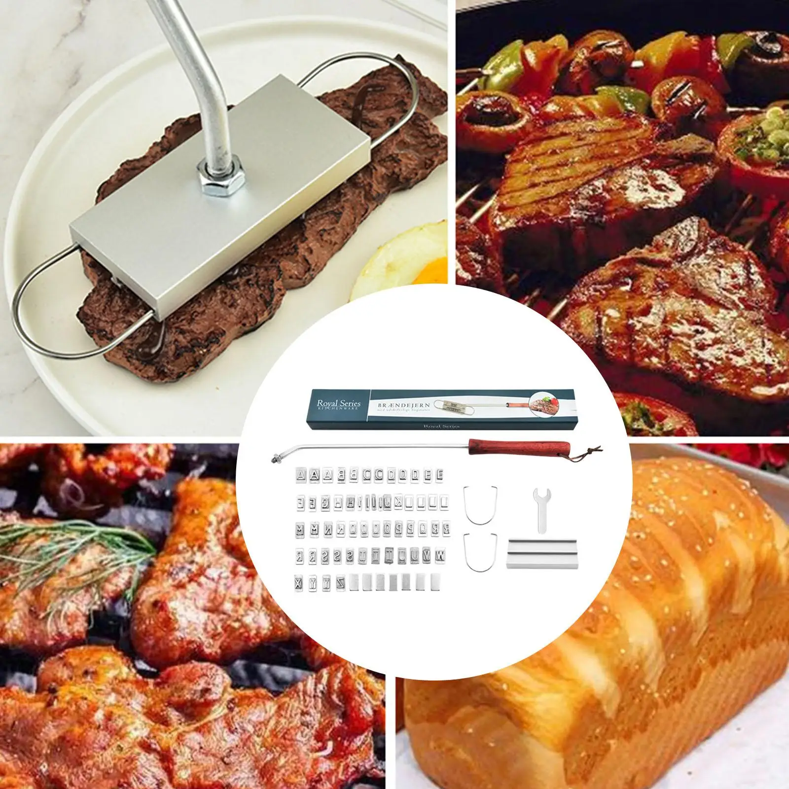 BBQ Meat Branding Iron with Interchangeable Letters Barbecue Branding Iron for Branding Steaks Burgers Chicken