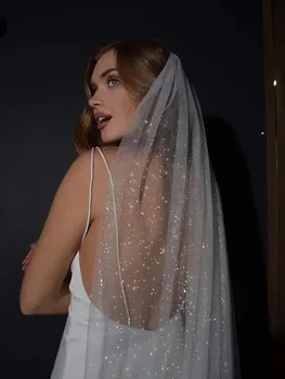 Bling bling brilho véus branco marfim longo véu de noiva com pente 1 camada ponta do dedo longo curto véu de casamento com brilhos brilhantes