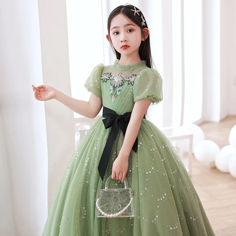 Girl's Dress Birthday Puffy Gauze Princess Dress Host High-End Children's Catwalk Flower Girl Piano Performance Costume