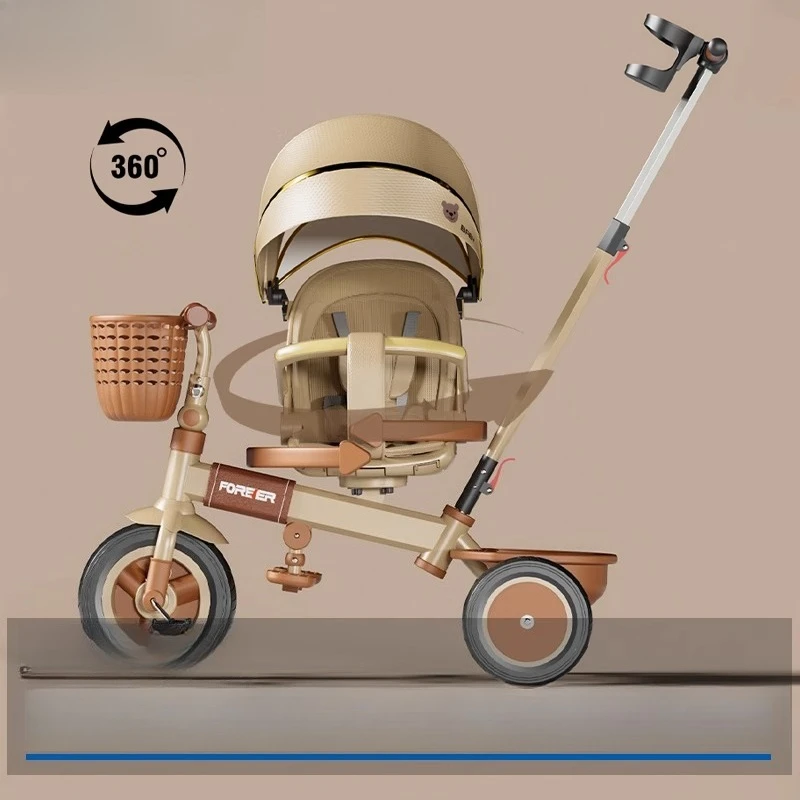 Tricycle convertible 3 en 1 pour bébé – Siège inclinable avec auvent et panier de rangement, cadre en acier pour enfants âgés de 0 à 6 ans