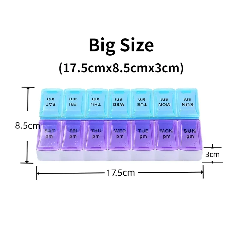 Weekly Pill Box Organizer Cases Portable Pillbox 7 Days 14 Grids Pills Container Storage Tablets Vitamins Medicine Fish Oils