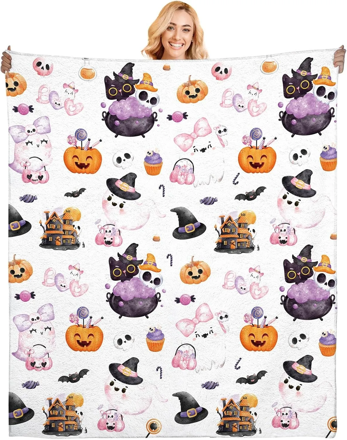 1PC Halloween Theme Throw Skeleton skull Cute Ghost Old castle Thin Blanket Gifts for Couch Bed Car Home Camping all season use