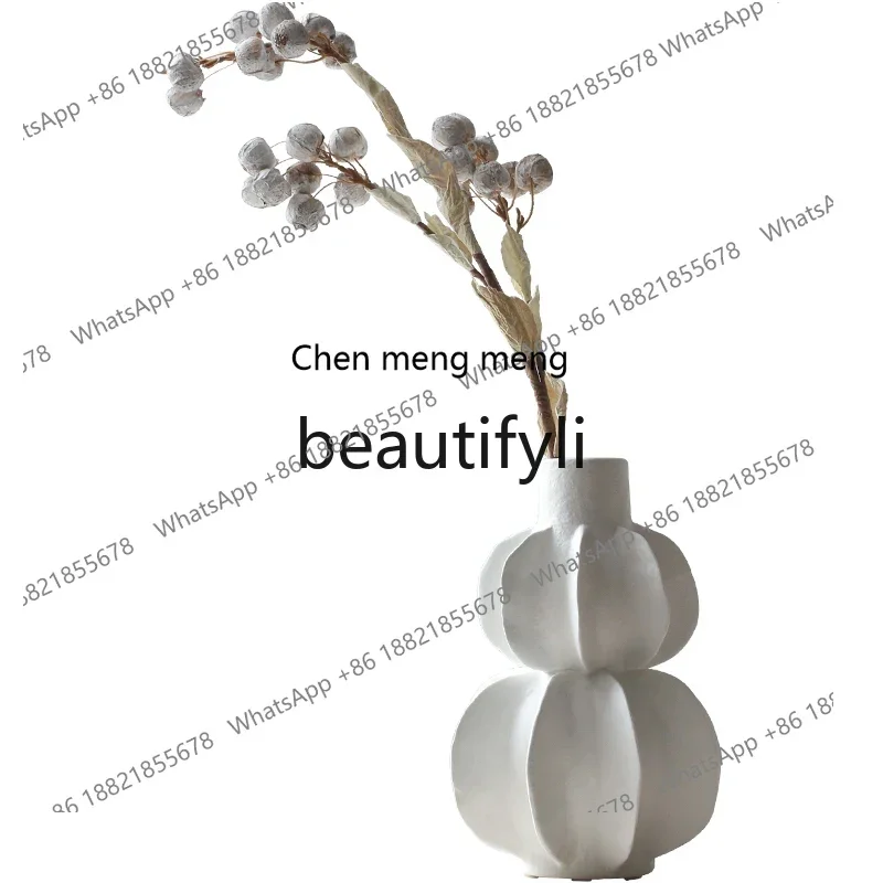S7486teae Wabi Sansan wind plain-fired ceramic vase creative niche living room TV cabinet study ornament simulation flower dryer