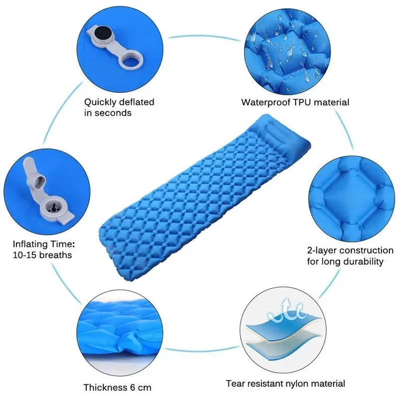 Sleeping Pad Ultralight Inflatable Sleeping Pad for Camping,Ultralight Waterproof Sleeping Mat W/Pillow for Hammock Mate