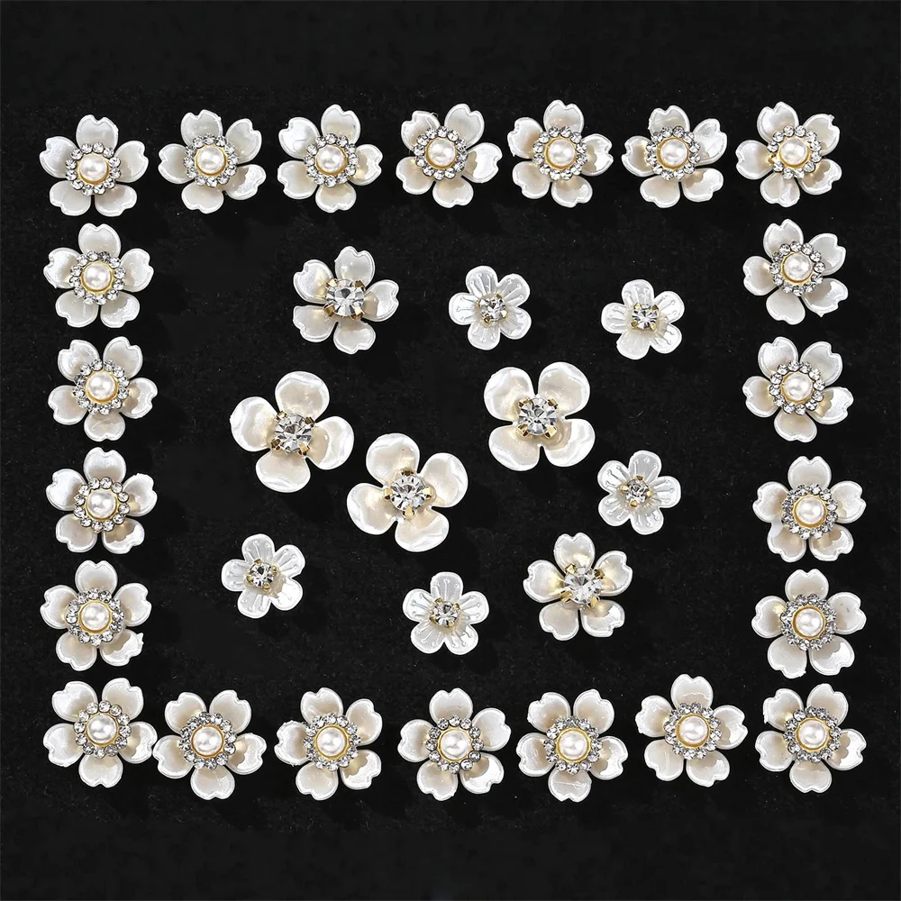 40 Stück Imitationsperlen, blumenförmige Strassknöpfe für Schmuckherstellung, dekorative Hut, Kleidung, DIY, Basteln, Nähzubehör – Detail 5