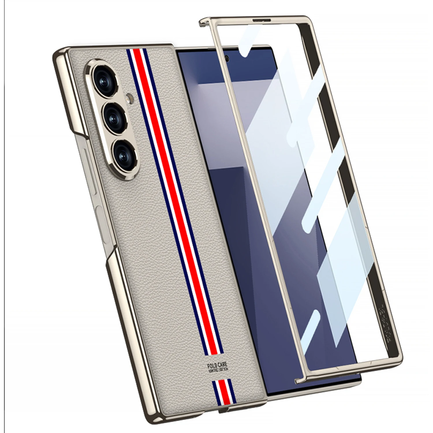 Luksusowe, malowane etui skórzane GKK do Samsunga Galaxy Z Fold 7 z powłoką galwaniczną, matowe etui ochronne ze szkłem hartowanym na ekran do Galaxy Z Fold7 — zdjęcie produktu 5