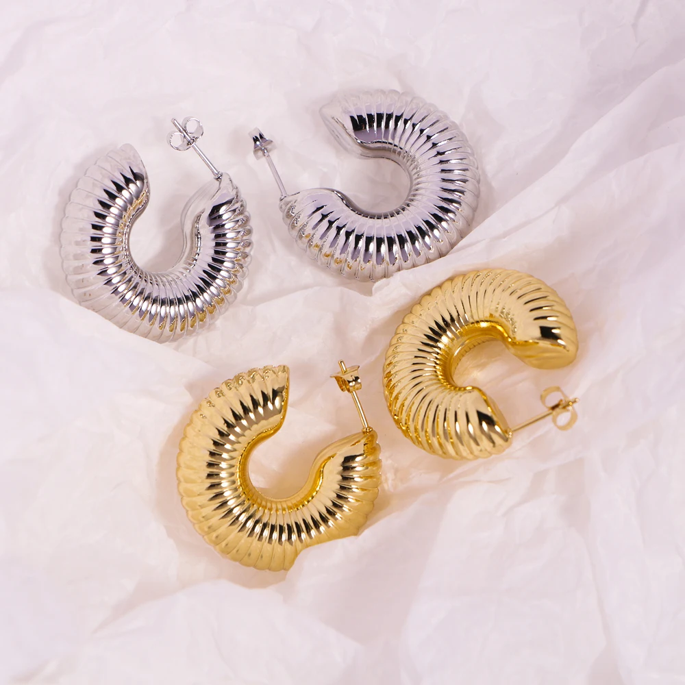 

6 пар, 30 мм полые серьги-гвоздики из нержавеющей стали, массивные позолоченные серьги-гвоздики с текстурой нити, эффектные серьги для женщин