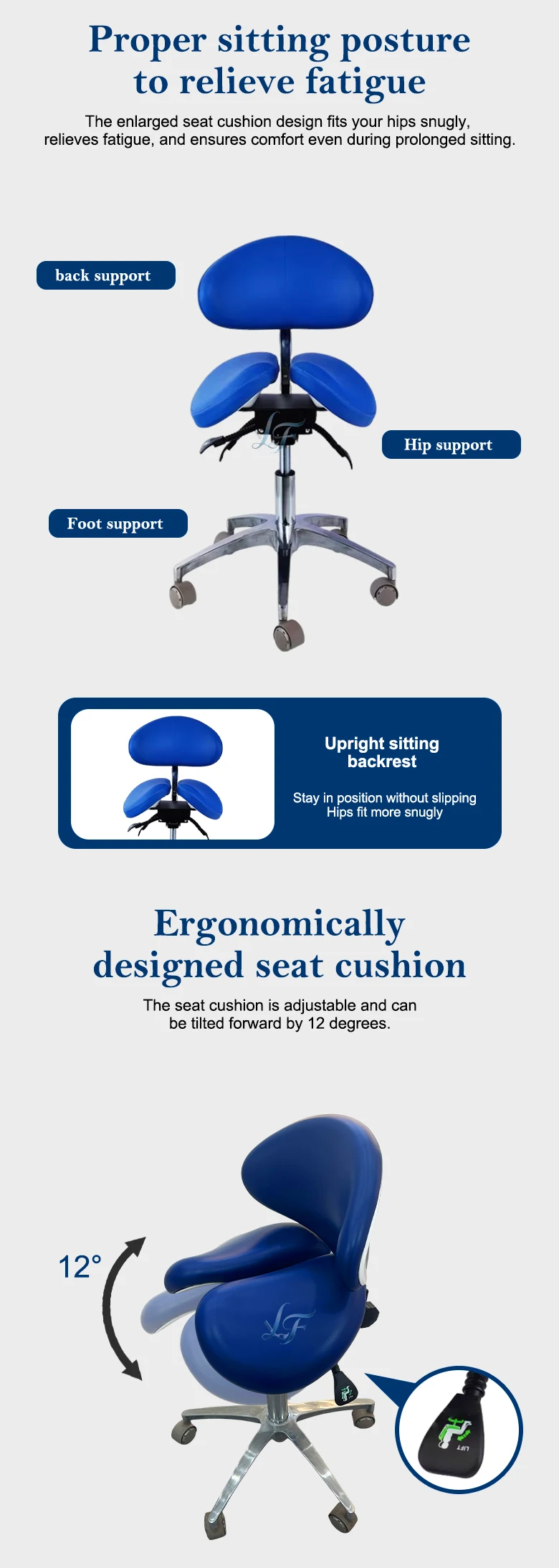 Universelle Rollenbeschläge Ergonomischer Sattelsitz Höhenverstellbarer Drehbarer Computer- und Zahnarztstuhl für Büro und Klinik – Detail 4