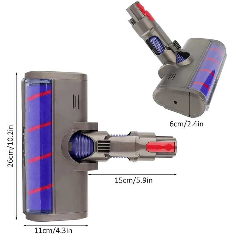 For Dyson V6 DC58 V7 V8 V10 V11 V15 Vacuum Cleaners with LED Headlights Replacement Floor Brush Head Soft Roller Brush Accessory