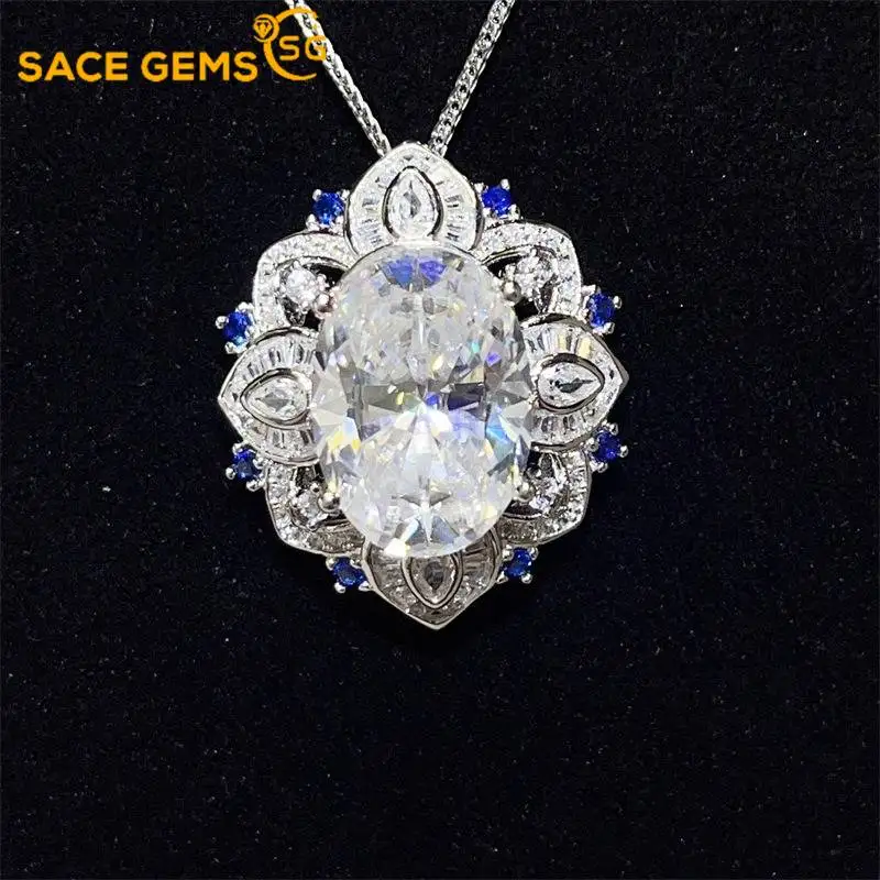 

SACE GEMS Certified D VVS1 8CT Moissanite Pendant 925 Sterling Silver Necklaces for Womne Engagement Cocktail Party Fine Jewelry