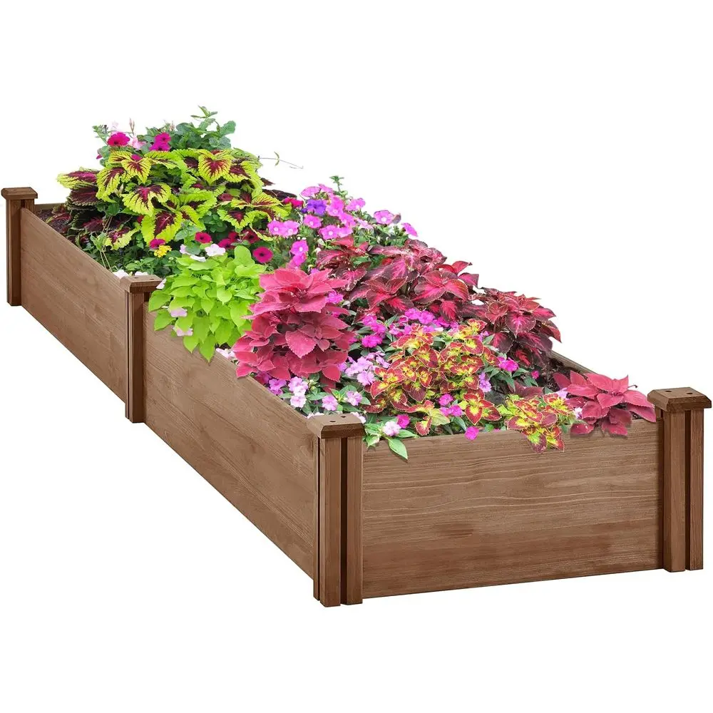 

Elevated Wooden Garden Bed 95x25x11in, 8x2ft Kit, Divisible Planter for Outdoor Vegetables, Brown