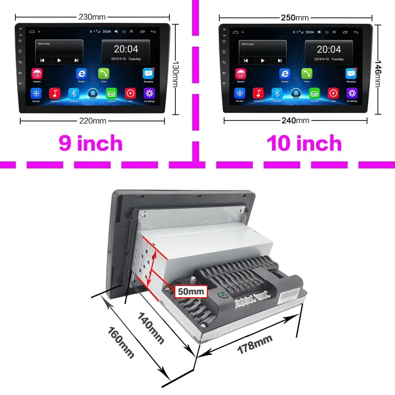 1din 4G+64 Android12 9/10 inch Stereo car Radio Adjustable Universal GPS  Bluetooth Navigation Multimedia  8 Core Carplay 1 Din