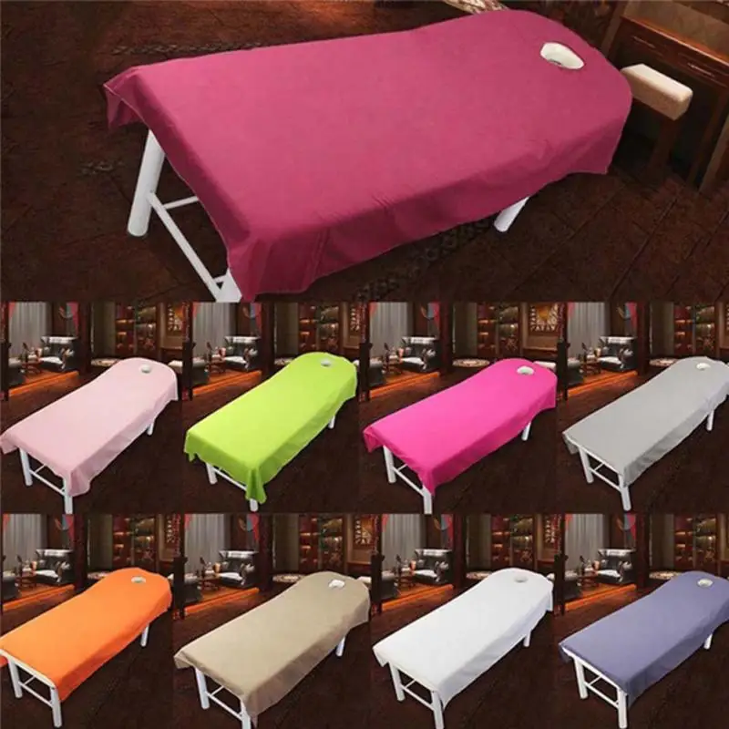 New 80cm*190cm Beauty Bedsheet Cosmetic Salon Sheets Spa Massage Treatment Polyester Table Cover Sheet with Hole Home Textile