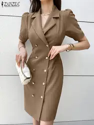 ZANZEA-Vestido corto ajustado de manga corta para mujer, traje elegante de oficina, moda coreana, cintura ceñida, Verano