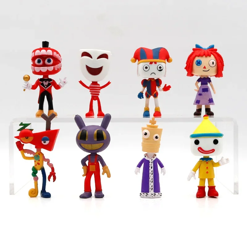 

Набор из 8 цифровых цирковых фигурок-3 дюймов, мини-куклы с вращающейся головкой для декора торта, принадлежности для дня рождения | Кавайная модель