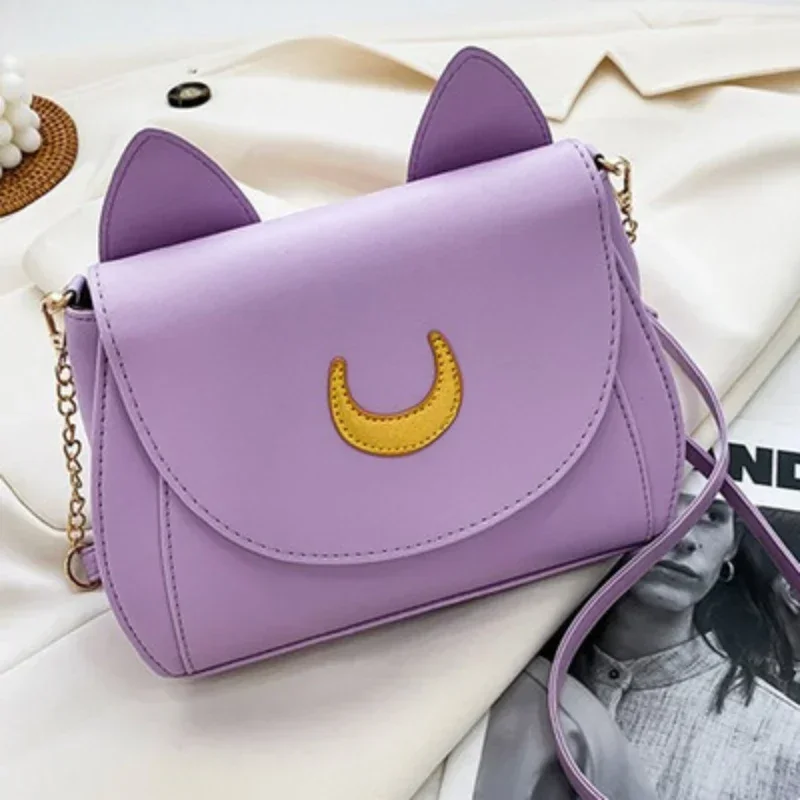 Bolsos de hombro Sailor Moon para mujer, bolso cruzado con cadena en forma de gato Luna negra, bolso pequeño de mensajero de cuero PU para niñas, paquete de monederos