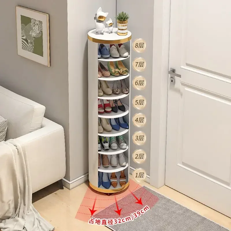 Round Rotating Shoe Cabinet with Household Floor Multi-Layer Shoe, Rack Entry Door Dustproof Storage Cabinet Wall Side