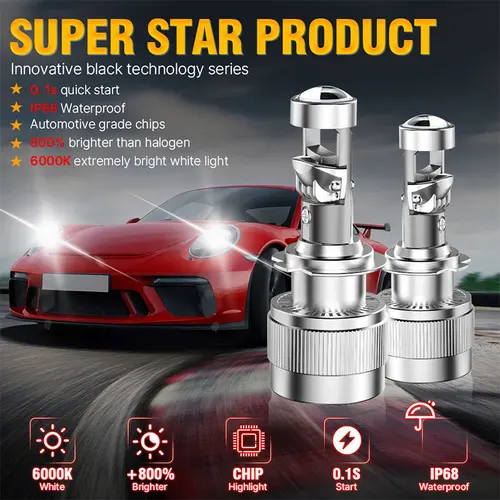 Imagen 2 del producto Drivereyes H7 LED 1200W lentes de proyector H4 H8 H11 9005 9006 LED Plug & Play luz antiniebla 6000K blanco HB3 HB4 lámparas de coche alto bajo PTF